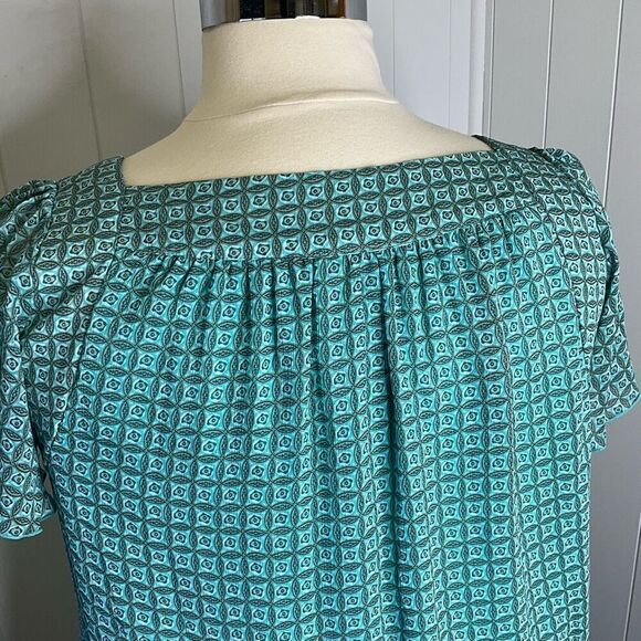 Roz & Ali Womens Plus Size 1X Top Green Black Geometric Print Square Neck Lined - Picture 7 of 14